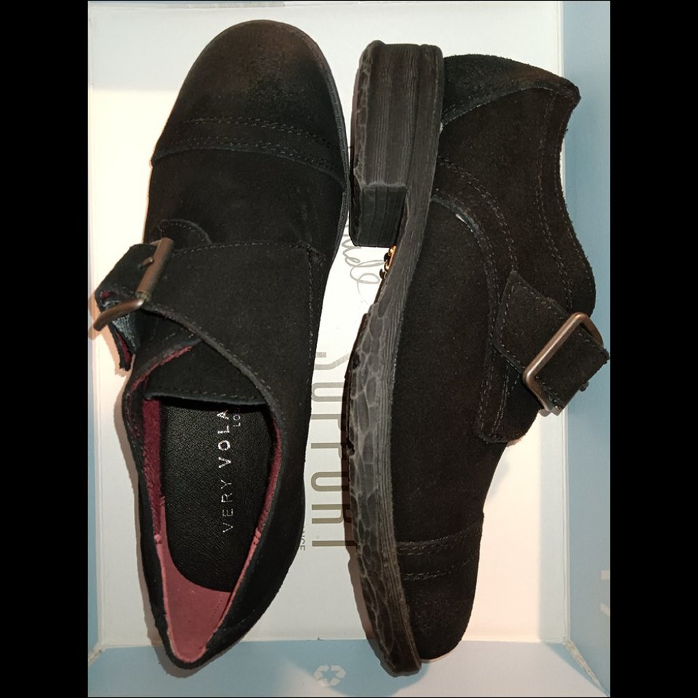 Very Volatile Emerson Fashion Buckle Oxford Shoes Black Leather Suede- Size 6M